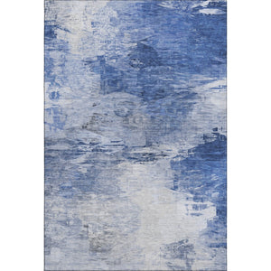 HomeRoots 9' X 12' Blue and Ivory Abstract Washable Area Rug - UV Protected, Stain-Resistant, Modern Style 650721