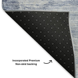 HomeRoots 9' X 12' Blue and Ivory Abstract Washable Area Rug - UV Protected, Stain-Resistant, Modern Style 650721