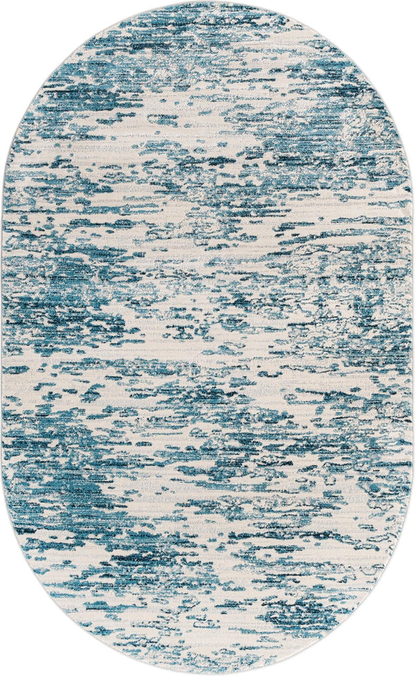 Unique Loom Oasis Water Machine Made Abstract Rug Blue, Navy Blue/Ivory 5' 0" x 8' 0"
