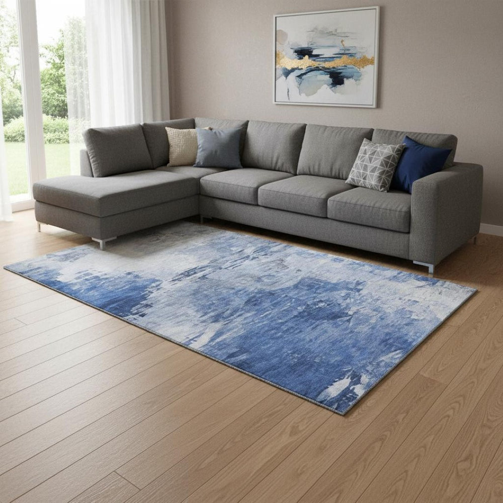 HomeRoots 10' Blue and Ivory Abstract Area Rug - Washable, UV Protected, Perfect for High-Traffic Spaces! 650722