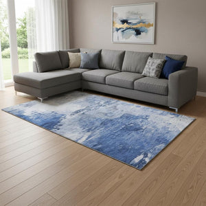 HomeRoots 10' Blue and Ivory Abstract Area Rug - Washable, UV Protected, Perfect for High-Traffic Spaces! 650722