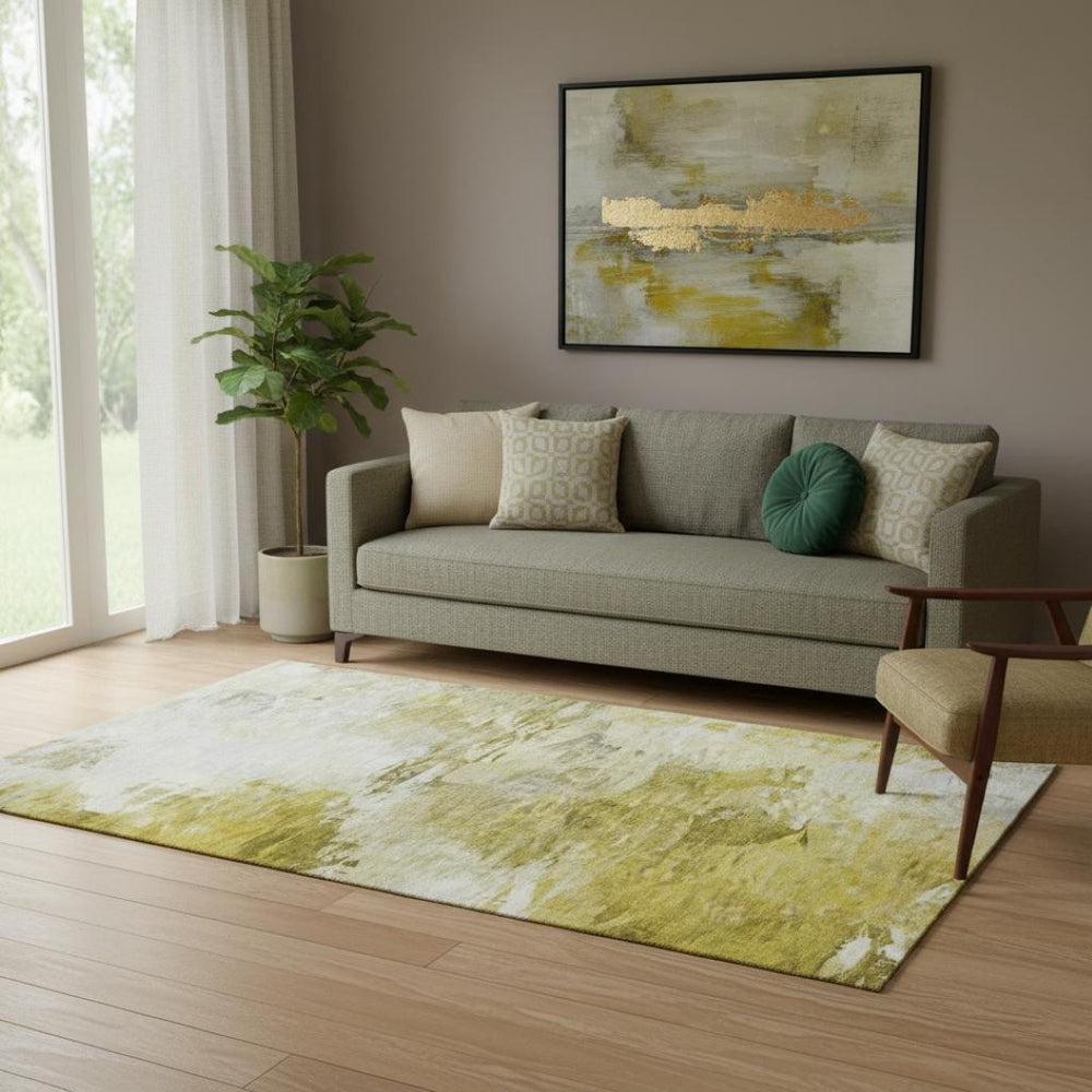 HomeRoots 5' X 8' Gold And Ivory Abstract Washable Area Rug - Stylish, Stain-Resistant, UV-Protected Design! 650724