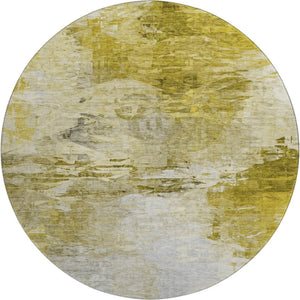 HomeRoots 8' Gold and Ivory Abstract Washable Round Rug - UV Protected, Stylish, Durable for High-Traffic Areas 650725
