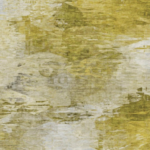 HomeRoots 9' X 12' Gold and Ivory Abstract Area Rug - Washable, UV Protected, Stylish & Durable for Any Room 650727