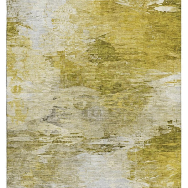 HomeRoots 10' Gold and Ivory Abstract Area Rug - Washable, UV Protected, Stain-Resistant, Modern Design 650728