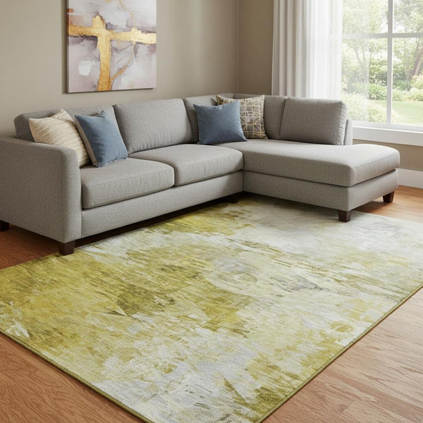 HomeRoots 10' Gold and Ivory Abstract Area Rug - Washable, UV Protected, Stain-Resistant, Modern Design 650728
