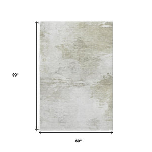 HomeRoots 5' X 8' Ivory and Gray Abstract Area Rug - Washable, UV-Protected, Stylish for Busy Homes & Spaces 650730