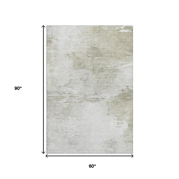 HomeRoots 5' X 8' Ivory and Gray Abstract Area Rug - Washable, UV-Protected, Stylish for Busy Homes & Spaces 650730