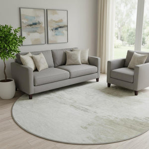 HomeRoots 8' Ivory and Gray Abstract Washable Round Rug - Durable, Stain-Resistant with UV Protection for Homes 650731