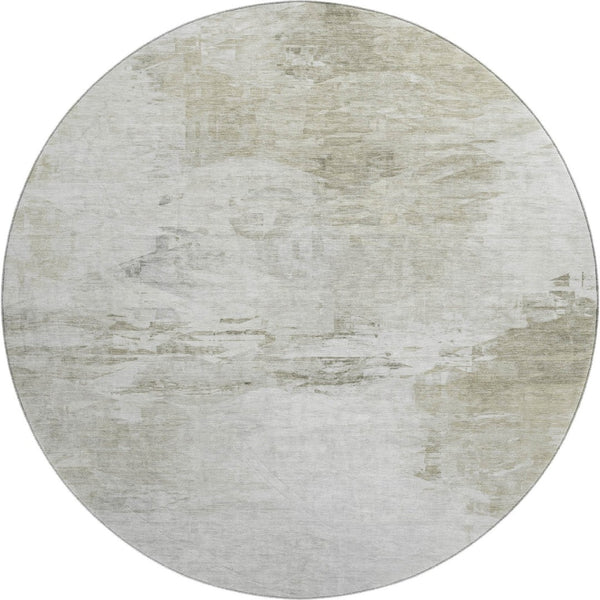 HomeRoots 8' Ivory and Gray Abstract Washable Round Rug - Durable, Stain-Resistant with UV Protection for Homes 650731