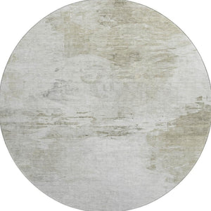 HomeRoots 8' Ivory and Gray Abstract Washable Round Rug - Durable, Stain-Resistant with UV Protection for Homes 650731