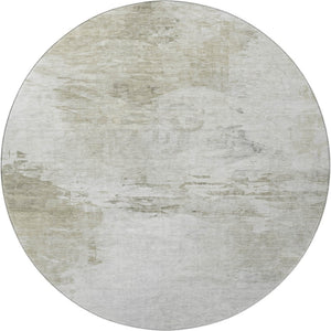 HomeRoots 8' Ivory and Gray Abstract Washable Round Rug - Durable, Stain-Resistant with UV Protection for Homes 650731