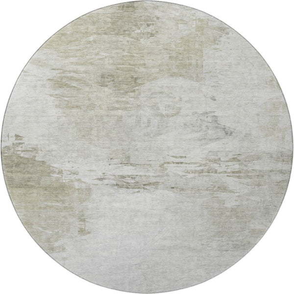 HomeRoots 8' Ivory and Gray Abstract Washable Round Rug - Durable, Stain-Resistant with UV Protection for Homes 650731