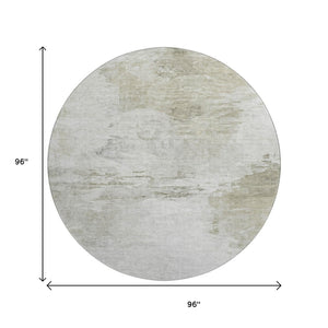 HomeRoots 8' Ivory and Gray Abstract Washable Round Rug - Durable, Stain-Resistant with UV Protection for Homes 650731