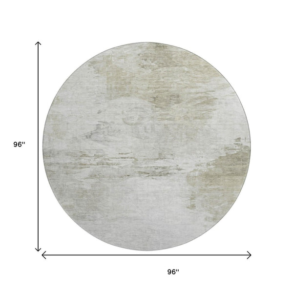 HomeRoots 8' Ivory and Gray Abstract Washable Round Rug - Durable, Stain-Resistant with UV Protection for Homes 650731