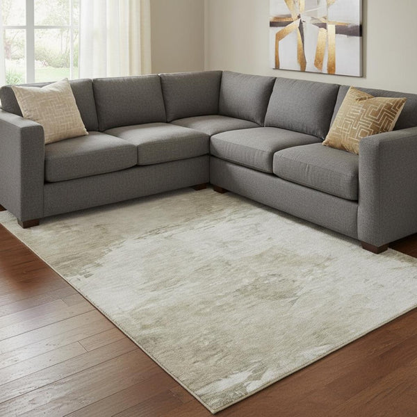 HomeRoots 8' X 10' Ivory and Gray Abstract Area Rug - Washable, Stain-Resistant, UV Protected for Durability 650732