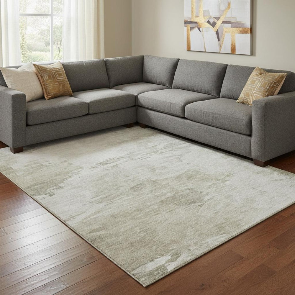 HomeRoots 9' X 12' Ivory and Gray Washable Area Rug with UV Protection - Durable, Stylish, Perfect for High-Traffic Homes 650733