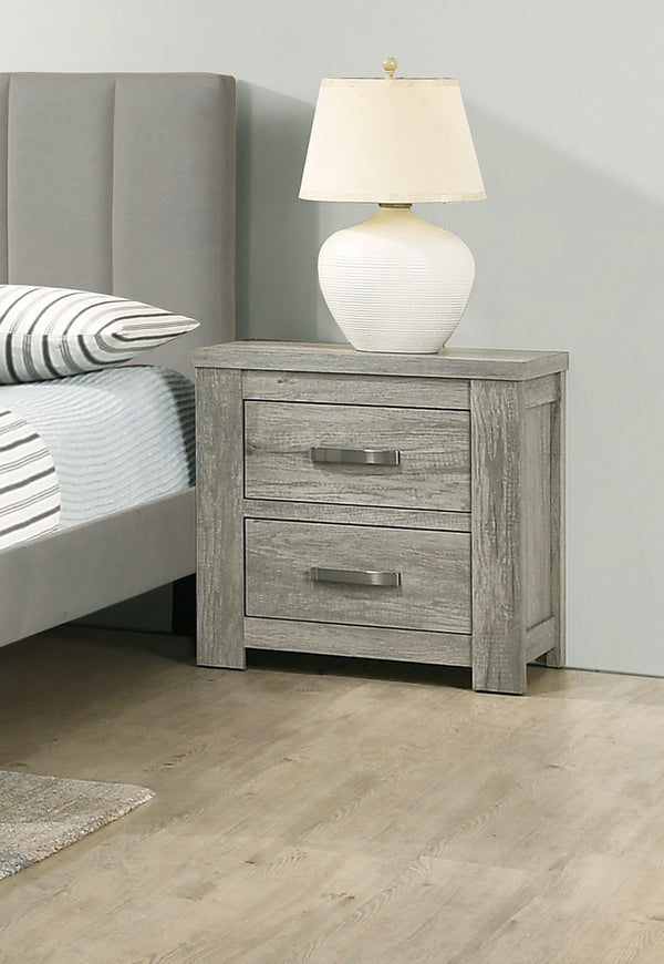 English Elm Bedroom Rustic Light Grey Nightstand 1pc – Simple 2-Drawer Pine Bedside Table, 24"x17"x25" Stylish Storage B011P236769