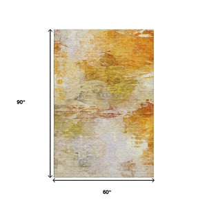 HomeRoots 5' X 8' Chili Red & Ivory Abstract Area Rug - Washable, UV Protected, Stain Resistant for Daily Use 650736
