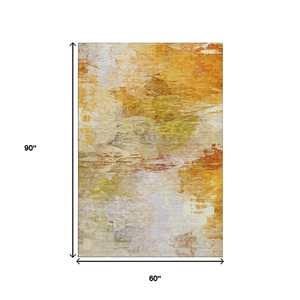 HomeRoots 5' X 8' Chili Red & Ivory Abstract Area Rug - Washable, UV Protected, Stain Resistant for Daily Use 650736