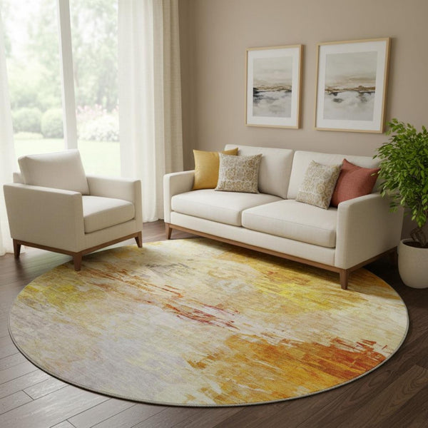 HomeRoots 8' Chili Red Round Rug - Stylish Abstract Design, Washable, UV Protected & Perfect for High-Traffic Areas 650737