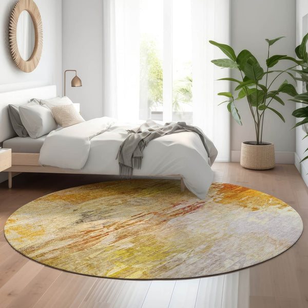 HomeRoots 8' Chili Red Round Rug - Stylish Abstract Design, Washable, UV Protected & Perfect for High-Traffic Areas 650737