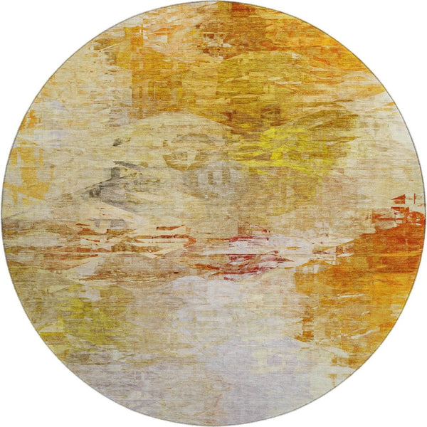 HomeRoots 8' Chili Red Round Rug - Stylish Abstract Design, Washable, UV Protected & Perfect for High-Traffic Areas 650737