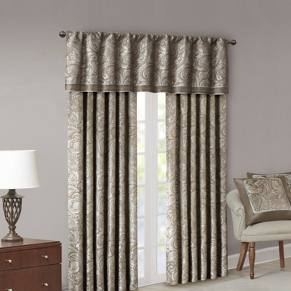 English Elm Jacquard Madison Park Aubrey Window Curtain Pair 50x84 Blue Taupe Platinum Jacquard Paisley Panels B035100442