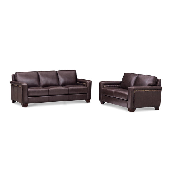 English Elm Alice Premium Leather Loveseat Brown — Top-Grain Seating, Pocket Coil Cushions, Feather-Memory Foam Comfort (61"L x 40"W x 32.5"H) B2705P338108