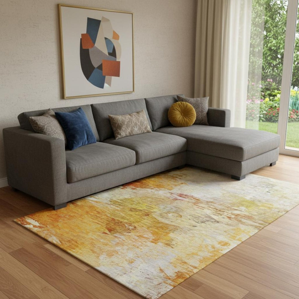 HomeRoots 10' Chili Red & Ivory Abstract Washable Area Rug – Durable, UV-Protected, Modern Design for Homes 650740