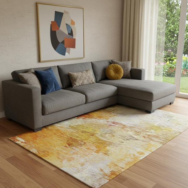HomeRoots 10' Chili Red & Ivory Abstract Washable Area Rug – Durable, UV-Protected, Modern Design for Homes 650740