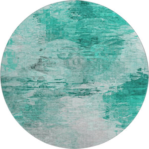 HomeRoots 8' Teal And Ivory Abstract Round Rug - Washable, UV-Protected, Durable for High-Traffic Areas! 650743