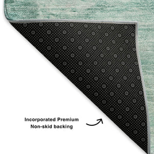 HomeRoots 8' X 10' Stylish Teal & Ivory Abstract Area Rug - Washable, UV-Protected, Perfect for Busy Homes! 650744