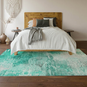 HomeRoots 8' X 10' Stylish Teal & Ivory Abstract Area Rug - Washable, UV-Protected, Perfect for Busy Homes! 650744