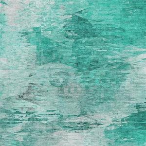 HomeRoots 8' X 10' Stylish Teal & Ivory Abstract Area Rug - Washable, UV-Protected, Perfect for Busy Homes! 650744