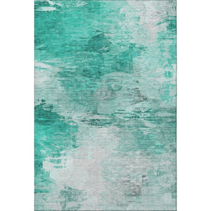 HomeRoots 9' X 12' Teal and Ivory Abstract Area Rug - Durable, Washable, UV-Protected, Perfect for High-Traffic Spaces 650745