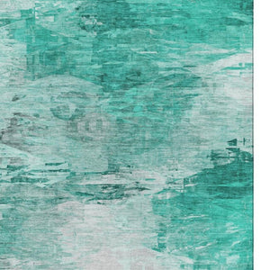 HomeRoots 9' X 12' Teal and Ivory Abstract Area Rug - Durable, Washable, UV-Protected, Perfect for High-Traffic Spaces 650745