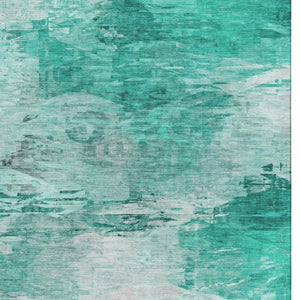 HomeRoots 10' Teal & Ivory Abstract Area Rug - Washable, UV Protected, Durable Design for High-Traffic Spaces 650746