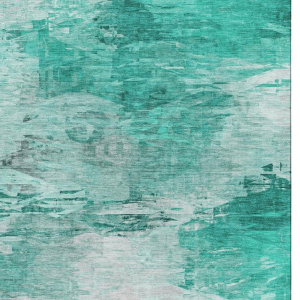 HomeRoots 10' Teal & Ivory Abstract Area Rug - Washable, UV Protected, Durable Design for High-Traffic Spaces 650746
