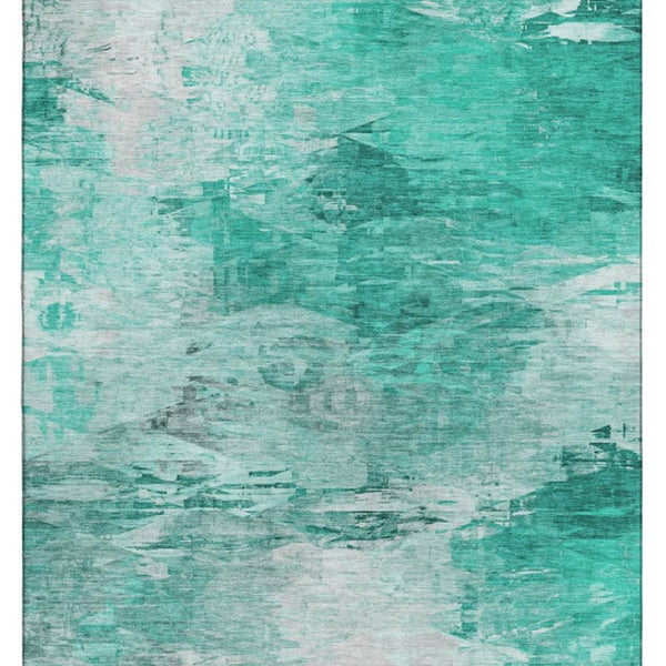HomeRoots 10' Teal & Ivory Abstract Area Rug - Washable, UV Protected, Durable Design for High-Traffic Spaces 650746