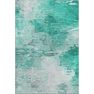 HomeRoots 10' Teal & Ivory Abstract Area Rug - Washable, UV Protected, Durable Design for High-Traffic Spaces 650746