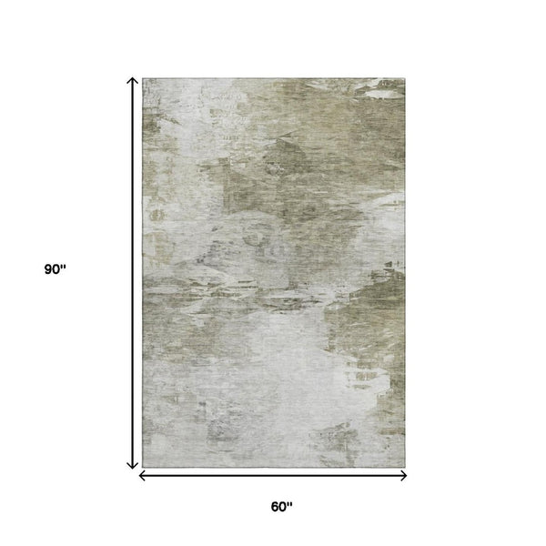 HomeRoots 5' X 8' Abstract Taupe & Ivory Washable Area Rug - UV Protected, Pet-Friendly, Modern Decor Piece 650748
