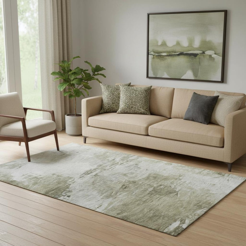 HomeRoots 5' X 8' Abstract Taupe & Ivory Washable Area Rug - UV Protected, Pet-Friendly, Modern Decor Piece 650748