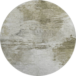 HomeRoots 8' Taupe and Ivory Abstract Washable Round Rug – Stain Resistant, UV Protected, Ideal for Families 650749