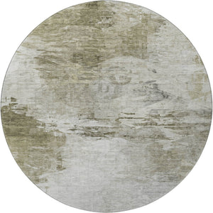 HomeRoots 8' Taupe and Ivory Abstract Washable Round Rug – Stain Resistant, UV Protected, Ideal for Families 650749