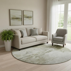 HomeRoots 8' Taupe and Ivory Abstract Washable Round Rug – Stain Resistant, UV Protected, Ideal for Families 650749