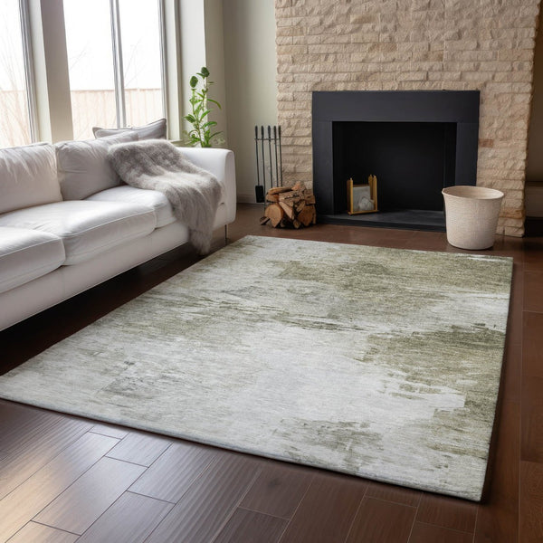 HomeRoots 8' X 10' Taupe and Ivory Abstract Area Rug - Washable, Stain Resistant & UV Protected for Daily Use 650750