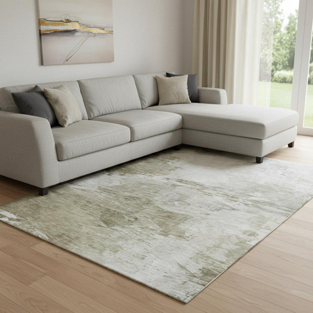 HomeRoots 8' X 10' Taupe and Ivory Abstract Area Rug - Washable, Stain Resistant & UV Protected for Daily Use 650750