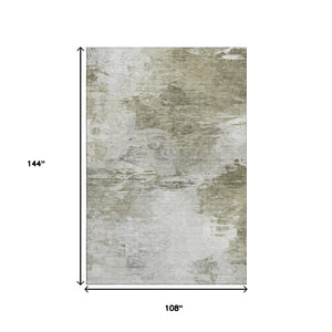 HomeRoots 9' X 12' Taupe and Ivory Abstract Area Rug - Durable, Washable, UV-Protected for High-Traffic Spaces 650751