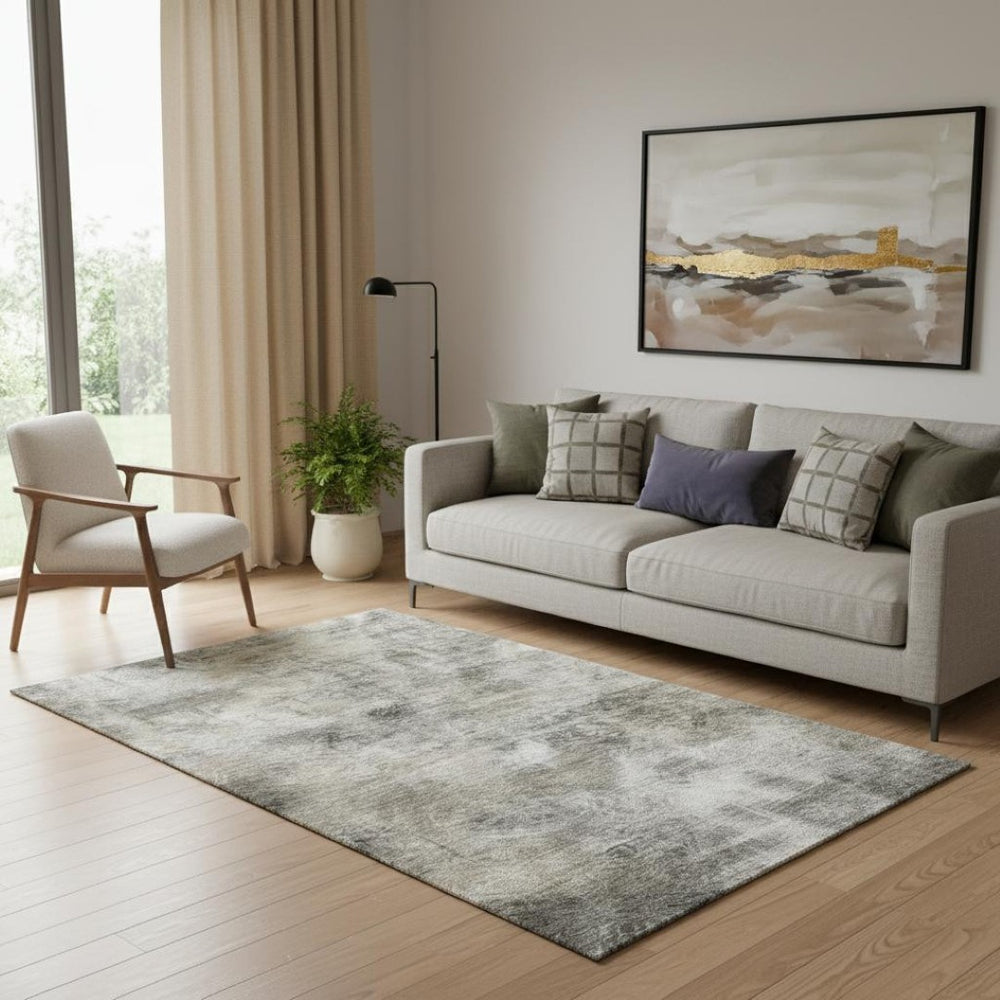 HomeRoots 5' X 8' Beige Gray Ivory Abstract Area Rug – Stylish, Washable, UV-Protected for High-Traffic Homes 650754